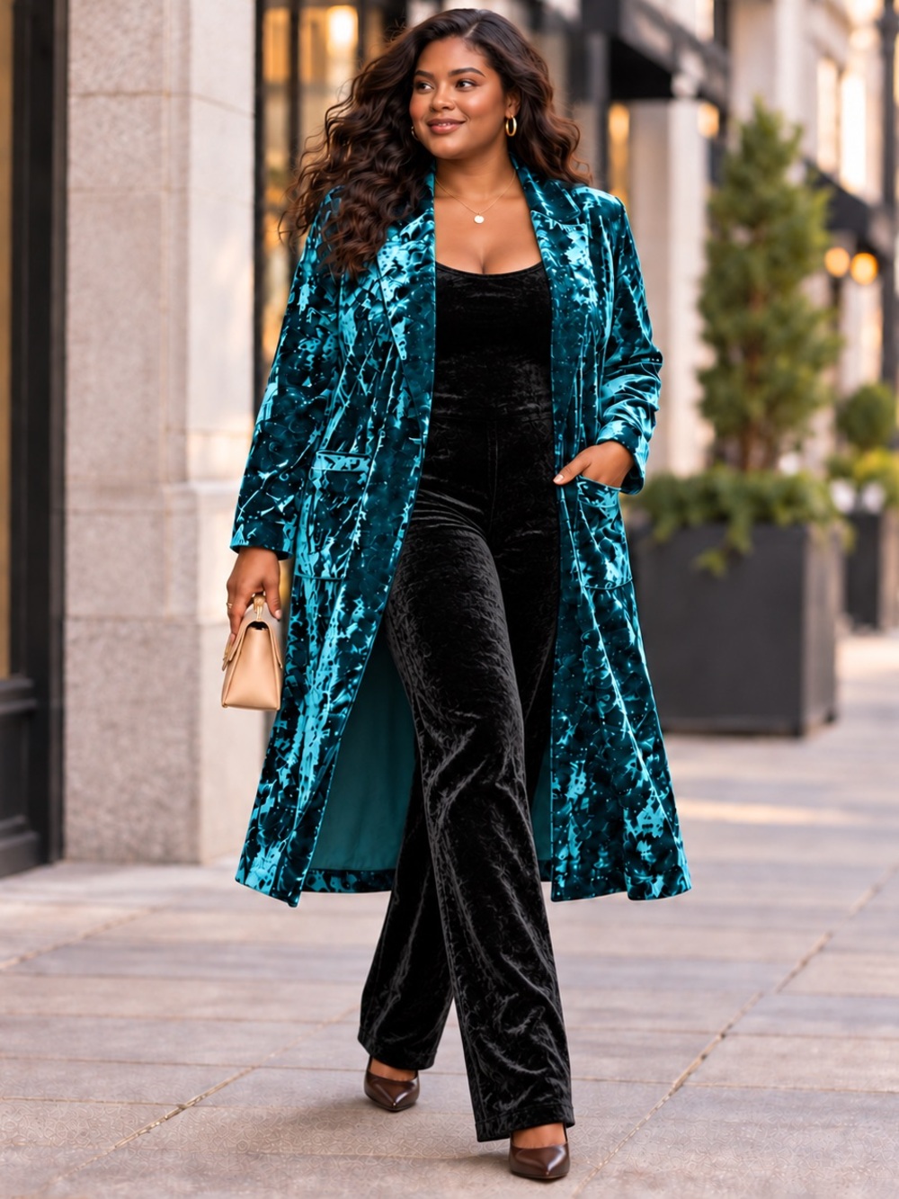 Cato Teal Velvet Long Cardigan Jacket 18/20W